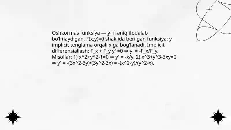 Oshkormas va parametrik funksiyalarni differensiallash 3