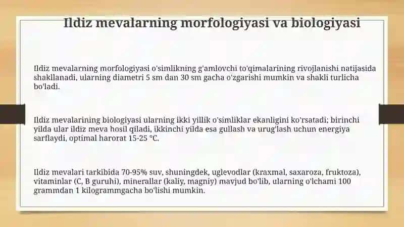 Ildizmevalar morfologiyasi biologiyasi va yetishtirish texnologiyasi 3