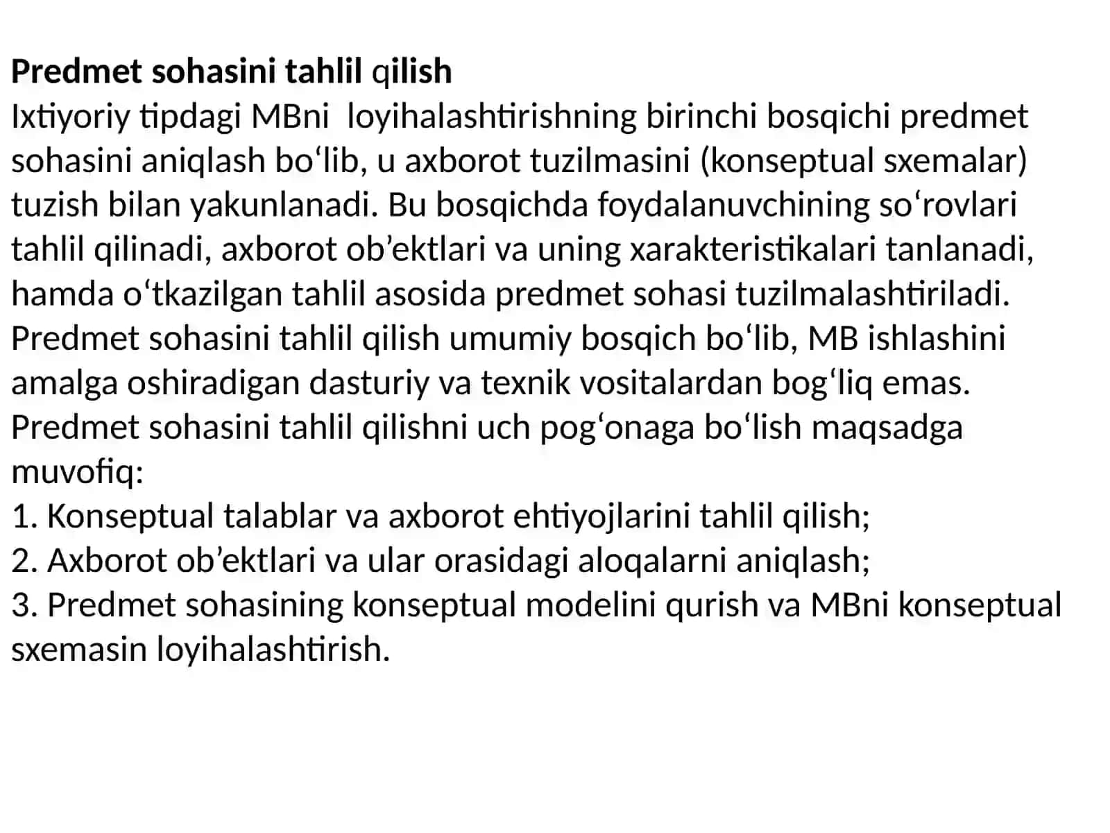 Tibbiyot dəhşətli ma'lumotlar bazasi loyihalashtirish 105-guruh Sunnatova Dilafruz 3
