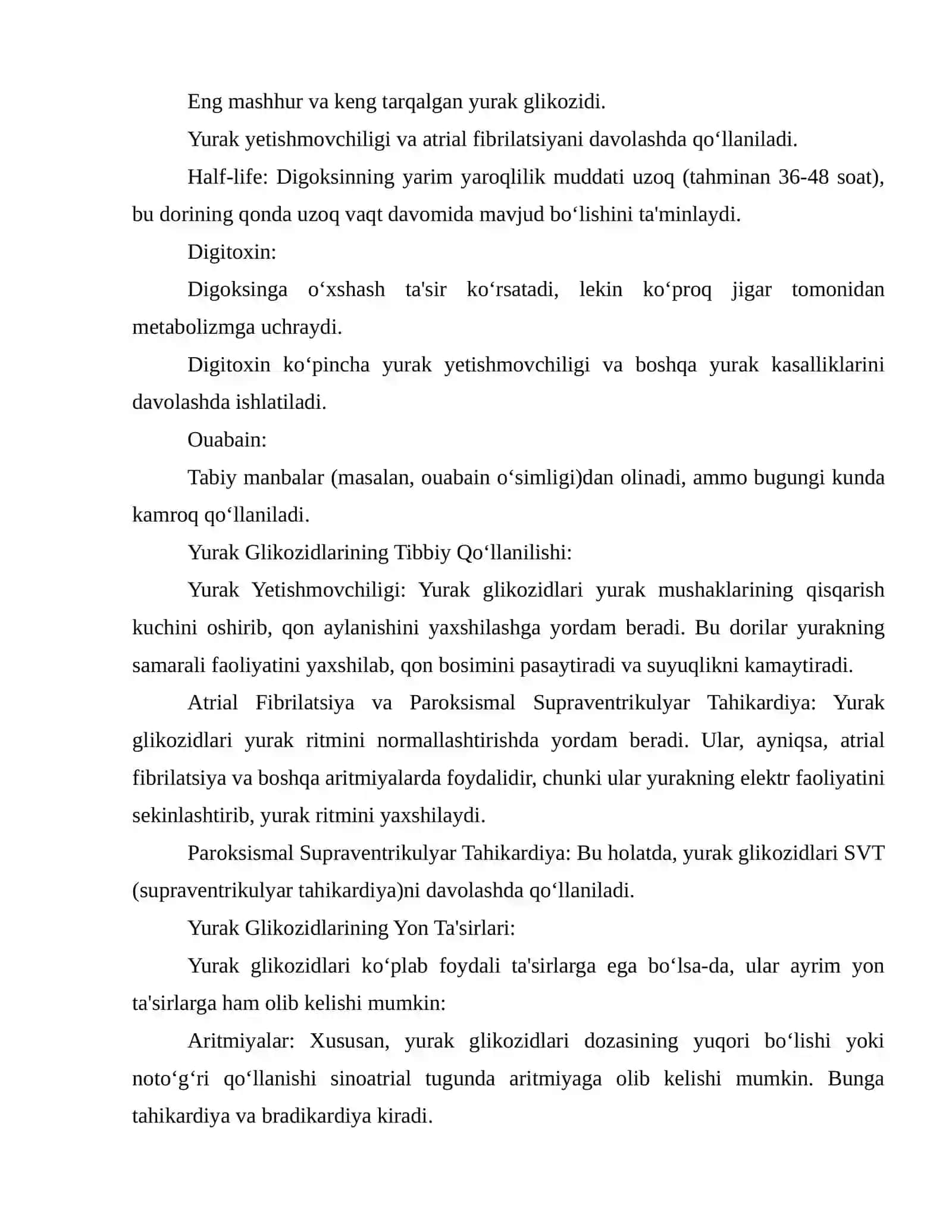 Yurak glikozidlari, aritmiyaga qarshi, toj tomirlar yetishmovchiligida qōllaniladigan, gipotenziv, gipertenziv, diuretik dori 3