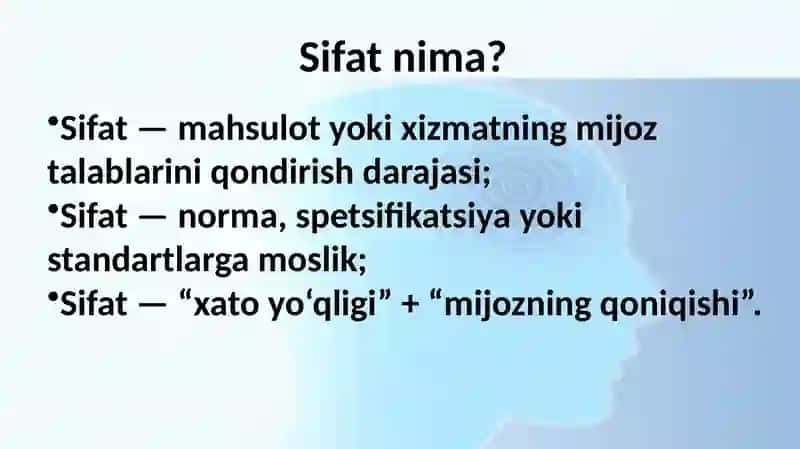 SANOAT MAHSULOTINING SIFATI VA UNING RAQOBATBARDOSHLIGI. SANOAT KORXONALARIDA ISHLAB CHIQARISH XARAJATLARI, FOYDA VA RENTABELLIK 3