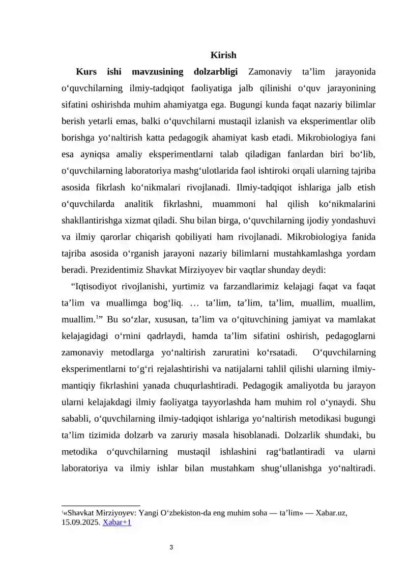 Mikrobiologik mavzularda o‘quvchilarning ilmiy-tadqiqot ishlariga yo‘naltirish metodikasi 3