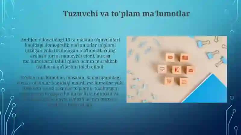 Tuzuvchi va to'plam ma'lumotlar 3