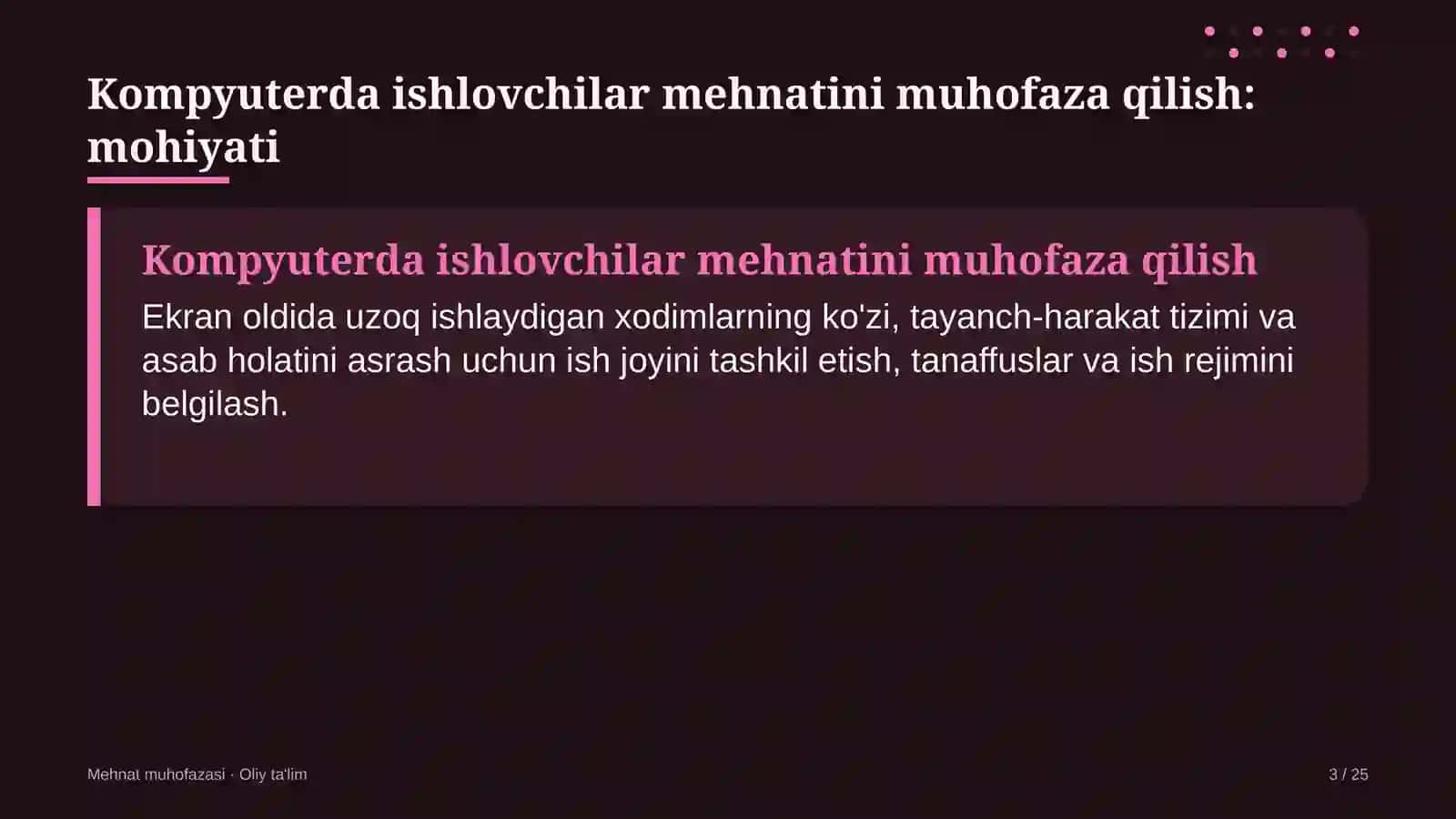 Davlat qo'mitalarida kompyuterda ishlovchi xodimlar mehnatini muhofaza qilish 3