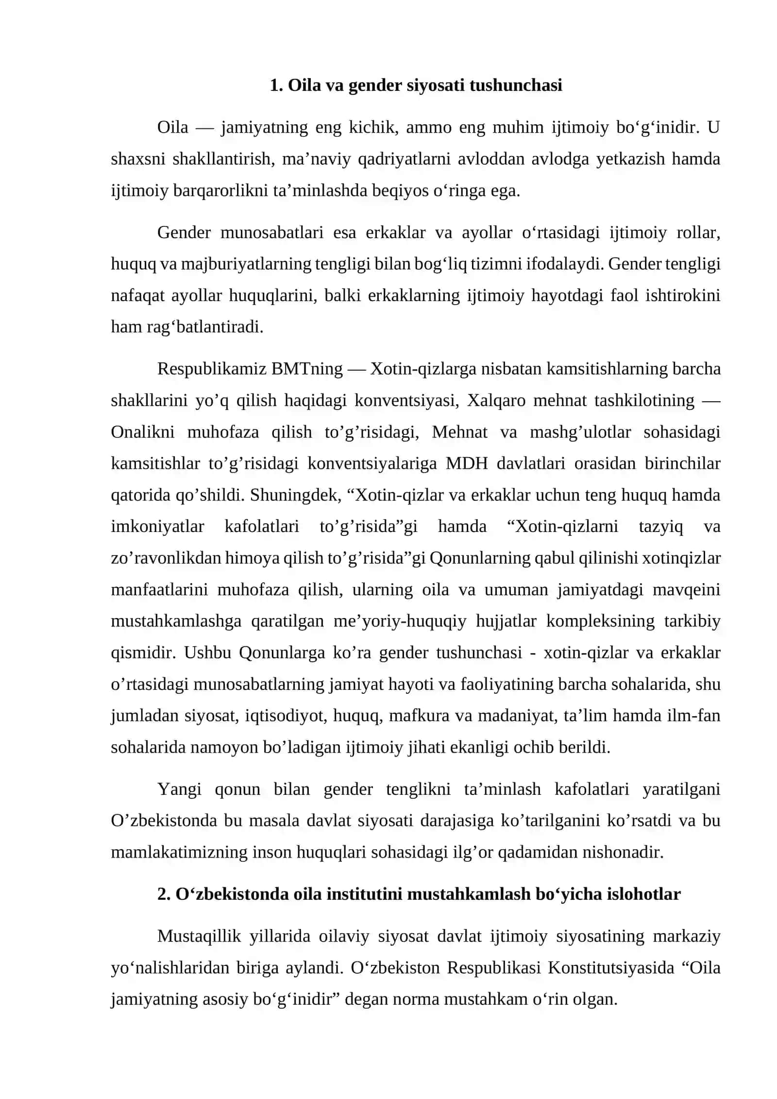 O‘ZBEKISTONDA OILA VA GENDER MUNOSABATLARINING IJTIMOIY-SIYOSIY MEXANIZMLARINI TAKOMILLASHTIRISH 3