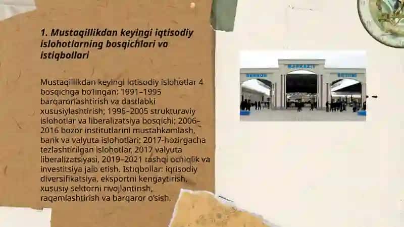 Iqtisodiy islohotlar, xususiy mulkchilikning shakllanishi va O‘zbekistonda bozor munosabatlarining rivojlanishi 3
