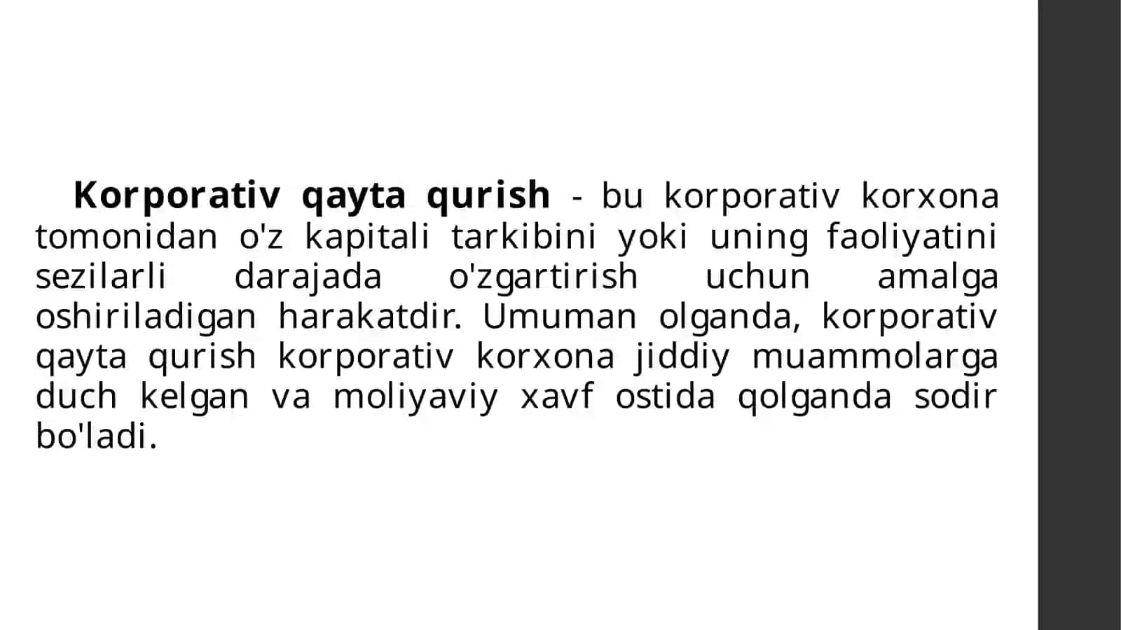 Korporativ tuzilmalarning qayta tashkil etish turlari va tugatish tartibi 3