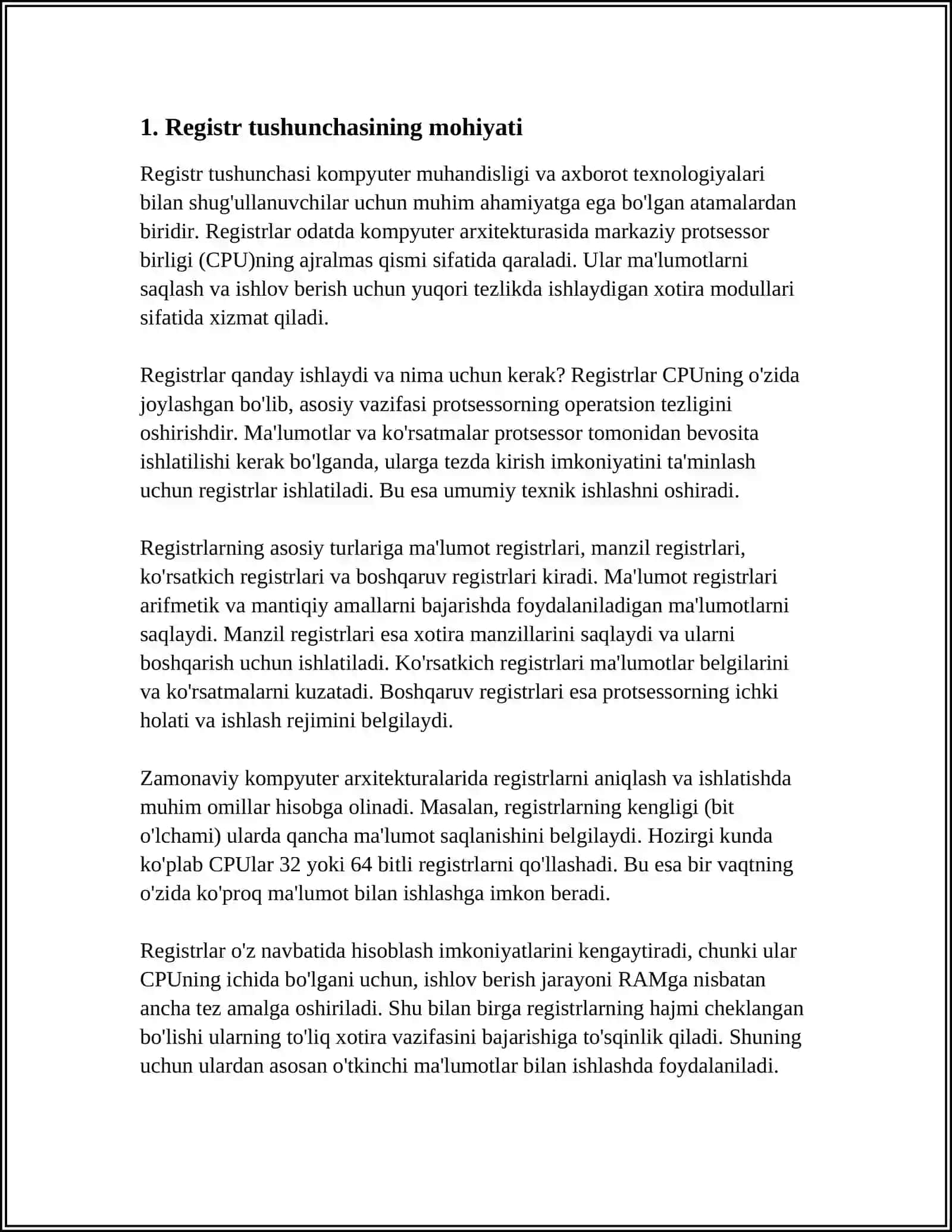 REGISTR TUSHUNCHASI, TURLI BELGILAR BO'YICHA ULARNING KLASSIFIKATSIYASI 3