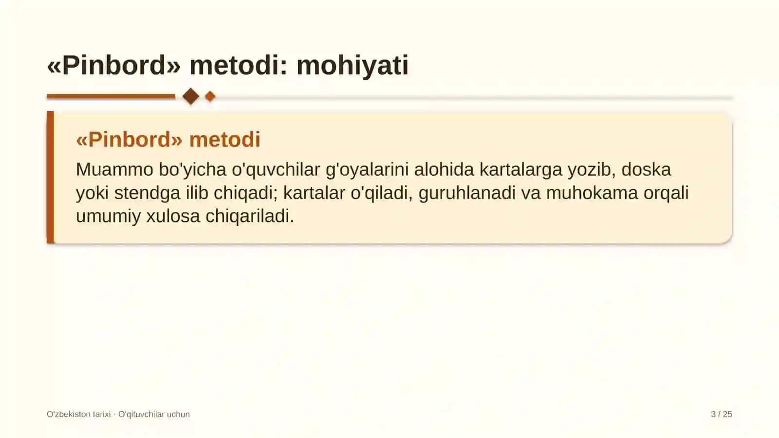 o'zbekiston tarixi darslarida pinbord metodidan foydalanish 9882 3