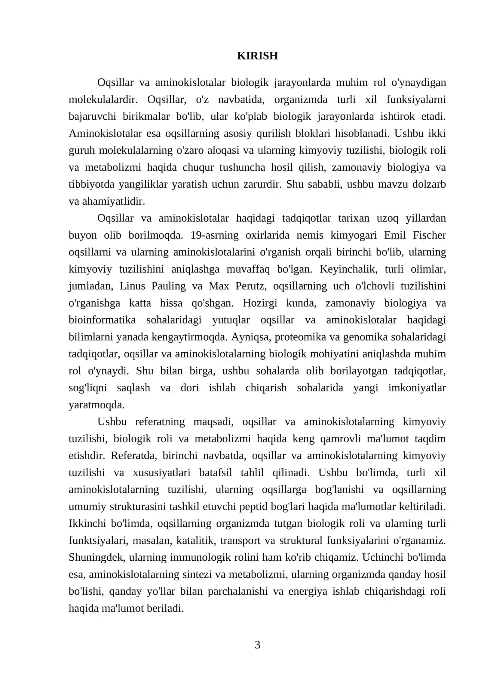 Oqsillar va aminakisloyalar REFERATI 3