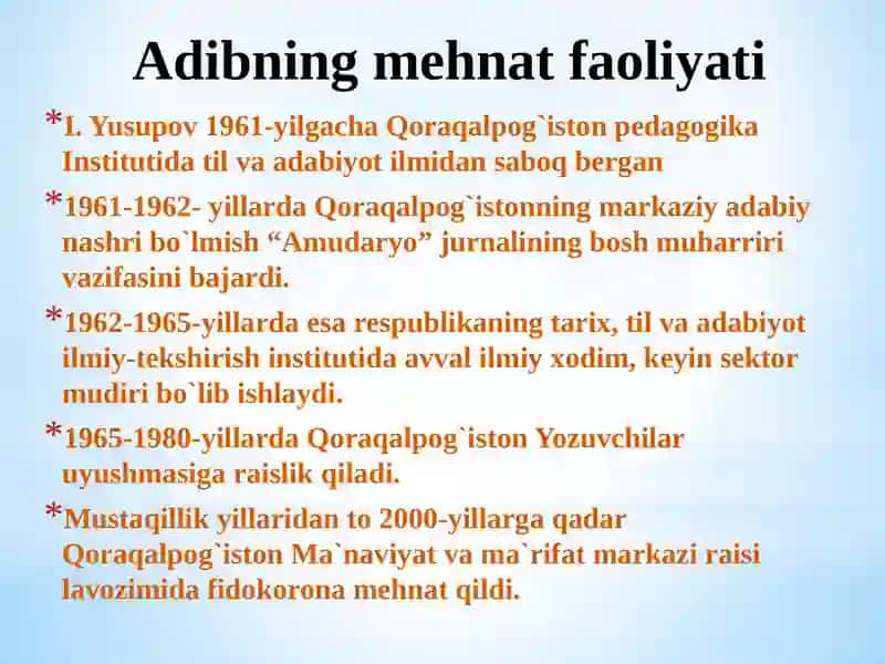 "Ibroyim Yusupov hayoti va ijodi"  taqdimot  (slayd) 3