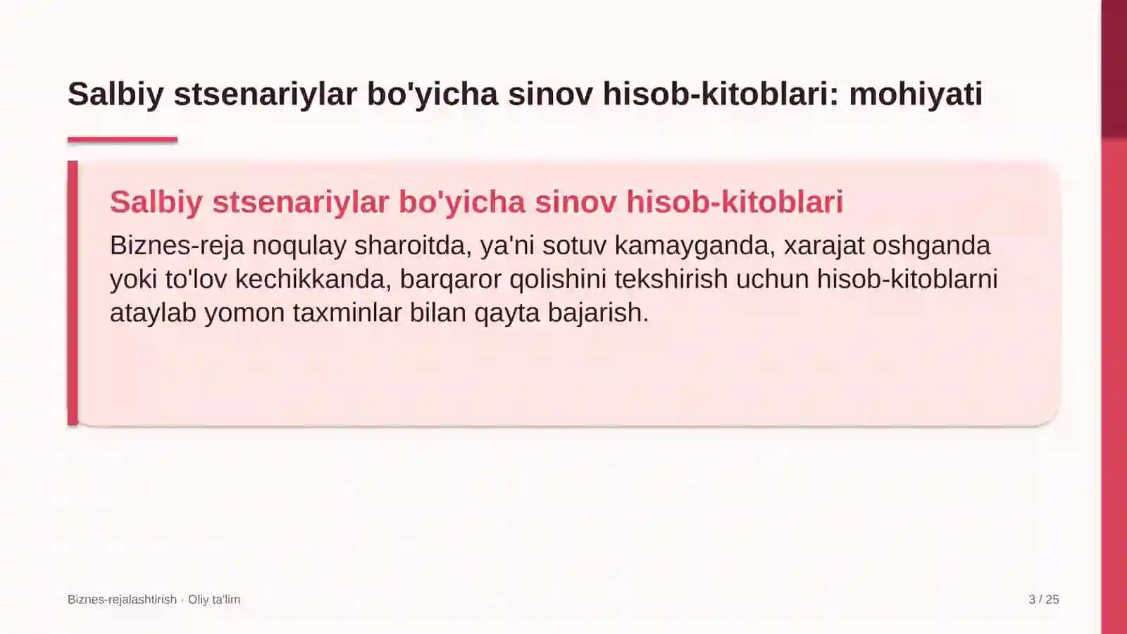 sport federatsiyalarida salbiy stsenariylar bo'yicha sinov hisob kitoblarini o'tkazish 3160 3
