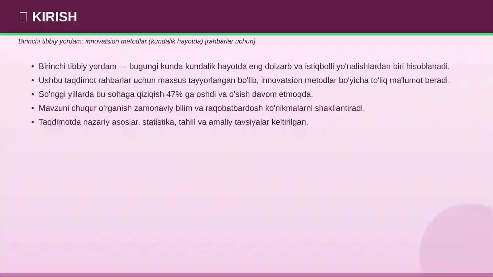 Birinchi tibbiy yordam: innovatsion metodlar 3