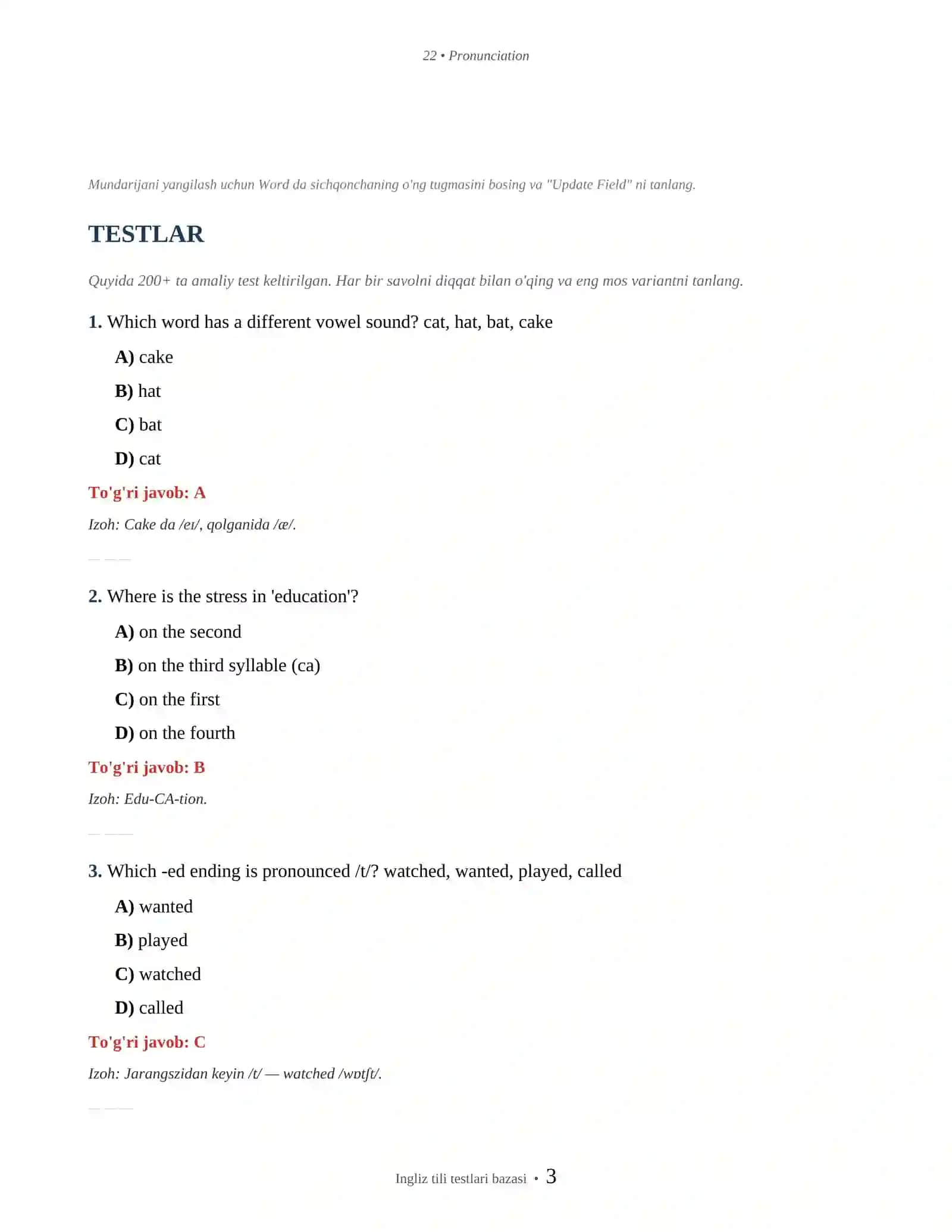 INGLIZ TILI TESTLARI BAZASI 200+ 3