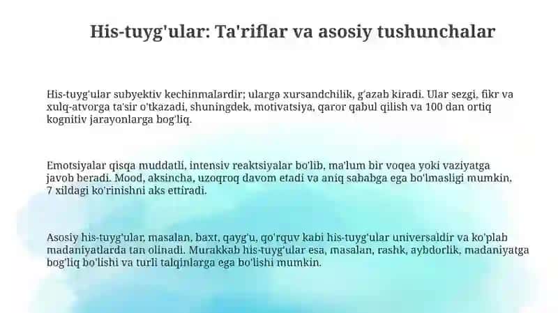 Hissiyotlar: Ta'riflar, Turlari va Asoslari 3