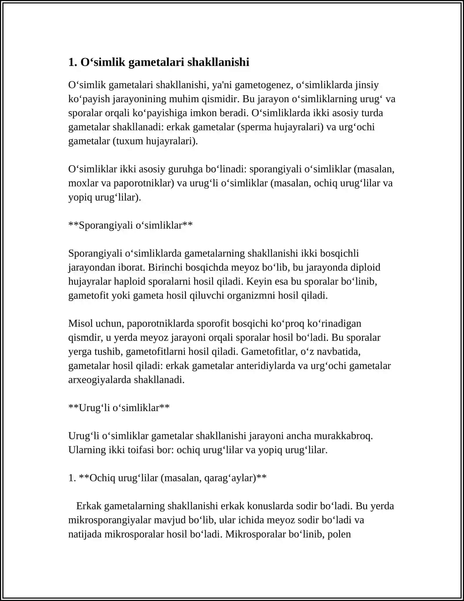 OʻSIMLIK VA HAYVON GAMETALARINING RIVOJLANISHI 3