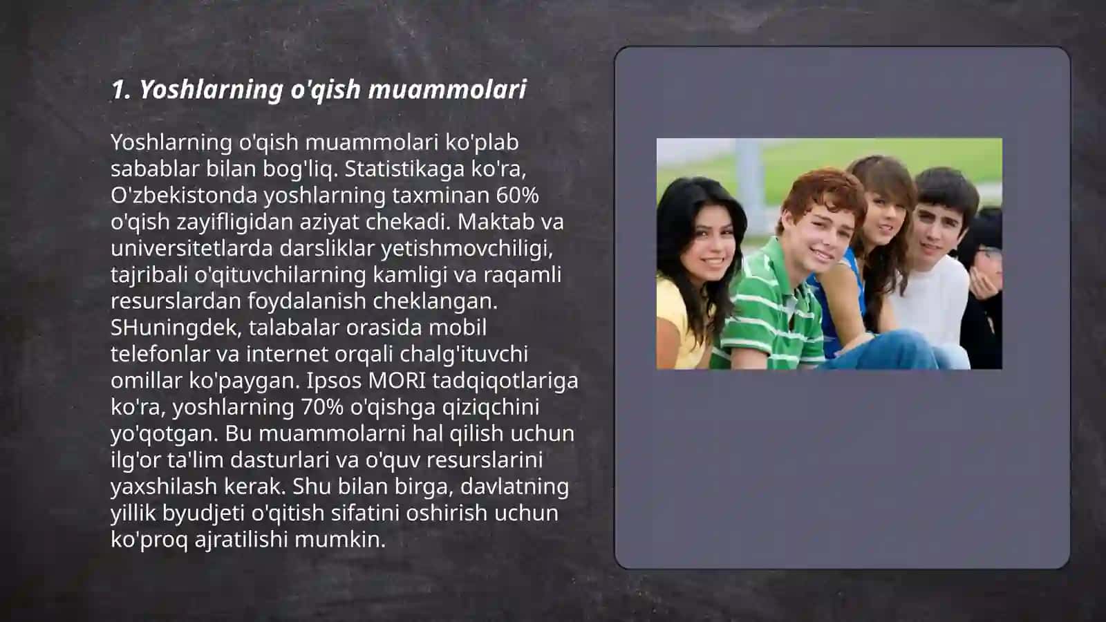 Yoshlarning o'qish muammolari 3