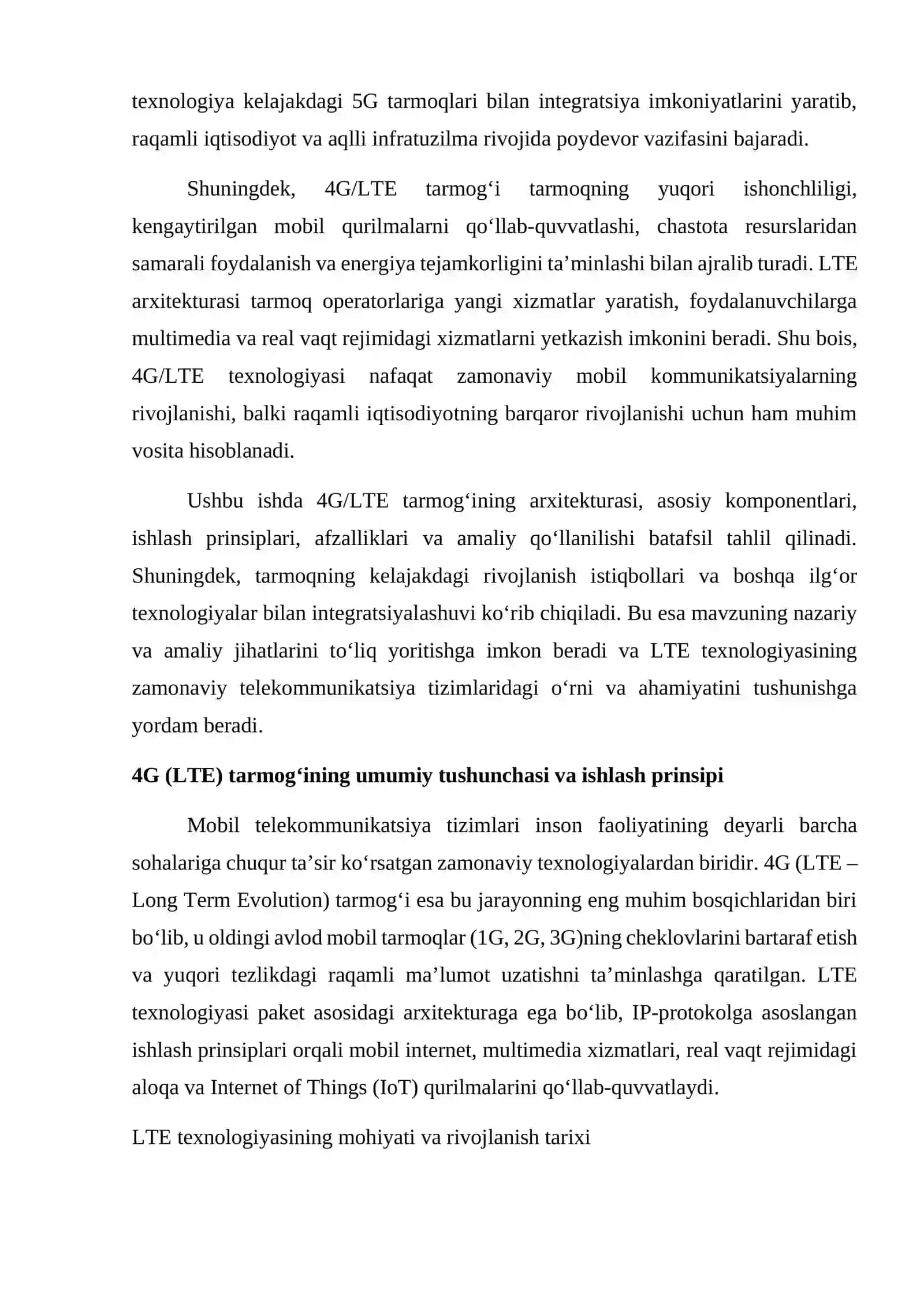 4G (LTE) tarmog'ining arxitekturasi va afzalliklari 3