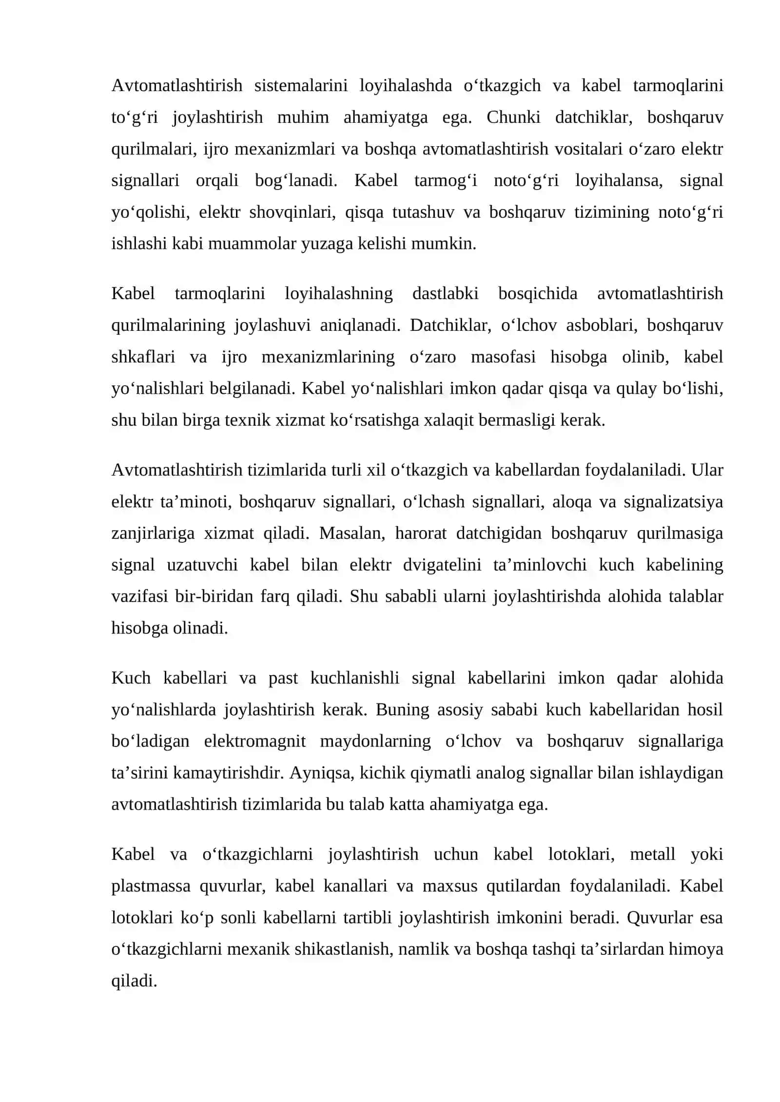 mustaqil ish Avtomatlashtirish sistemalarini jihoz va o‘tkazgichlarning joylashish sxemalarini loyih 3
