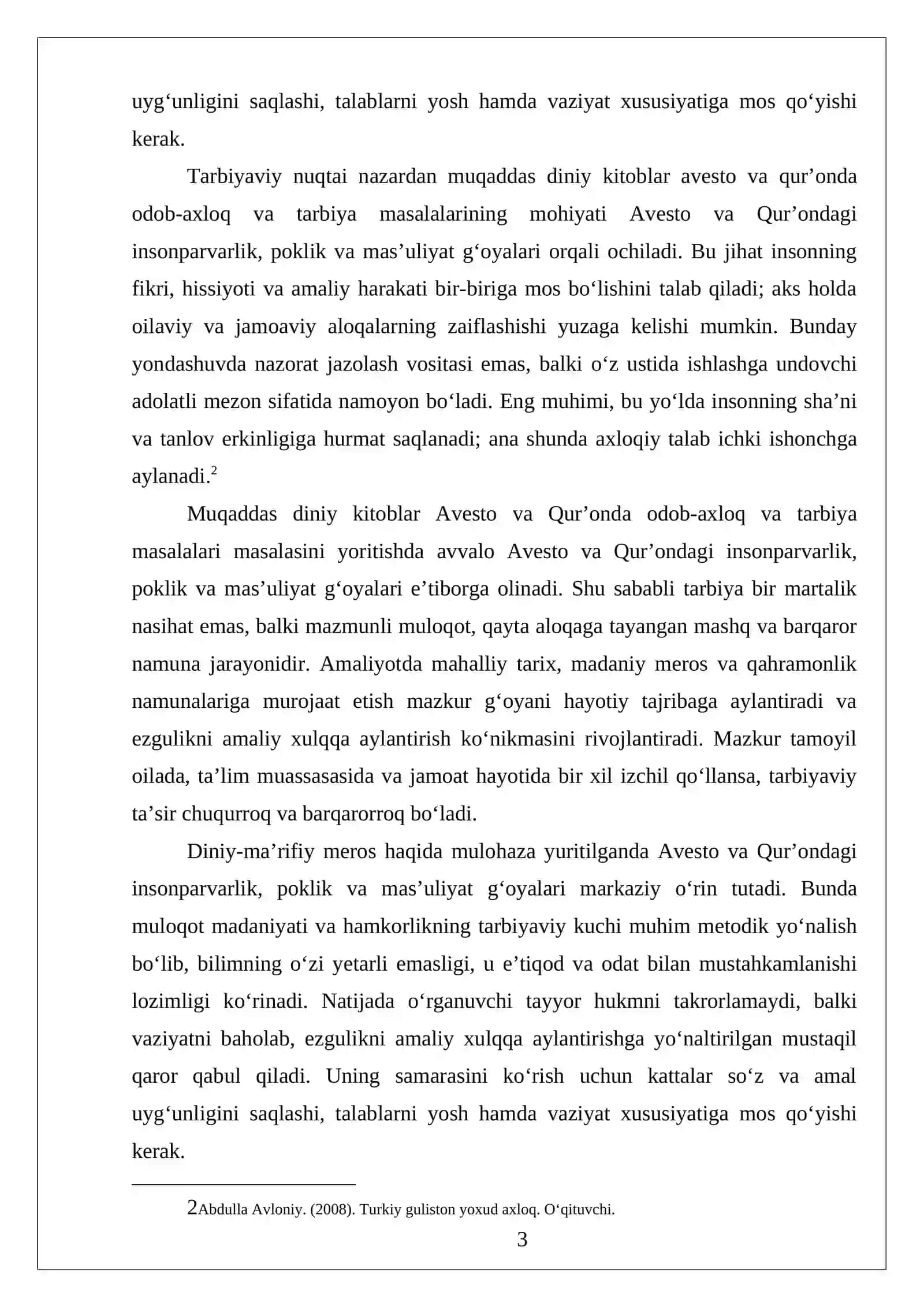 Muqaddas diniy kitoblar Avesto va Qur’onda odob-axloq va tarbiya masalalari 3