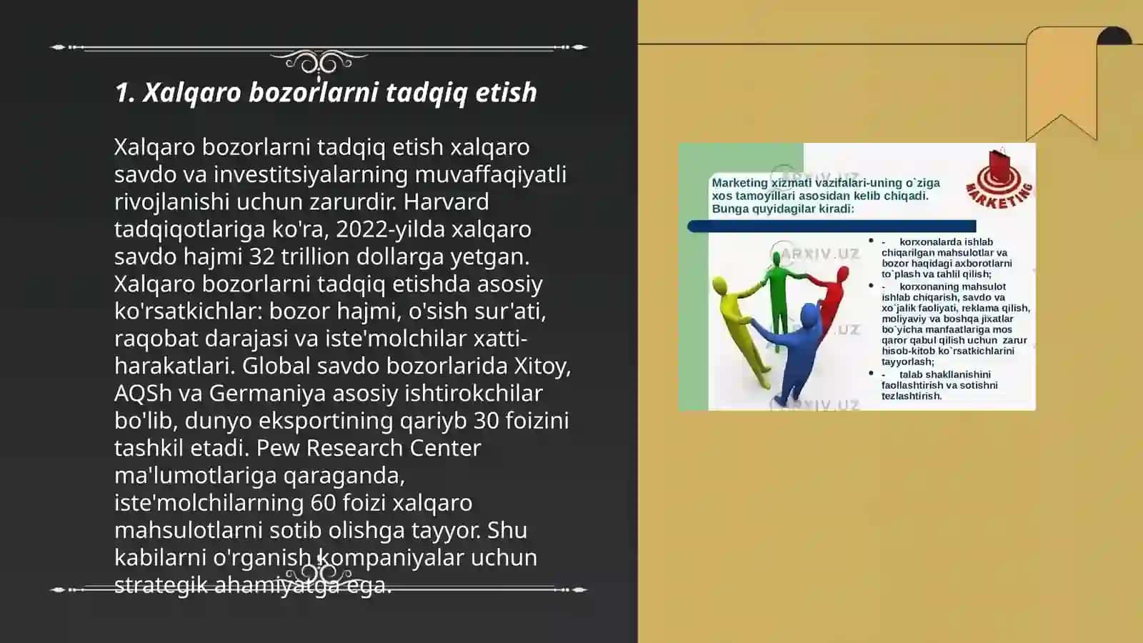 Xalqaro bozorga yo'naltirilgan marketing xizmatini yaratish Bahromov javohir DEK-104 3