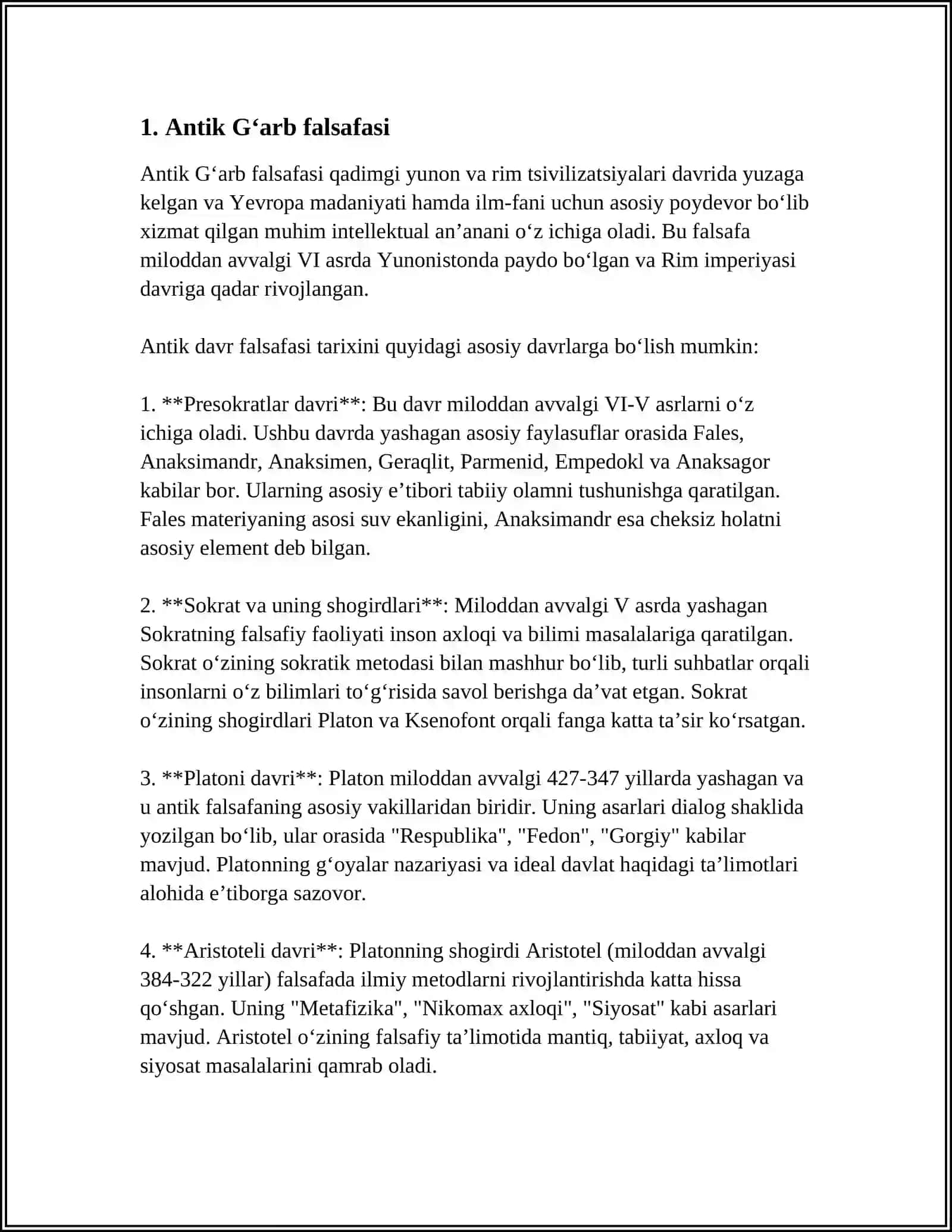 FALSAFIY TAFAKKUR TARAQQIYOT BOSQICHLI GʻARB FALSAFASI 3