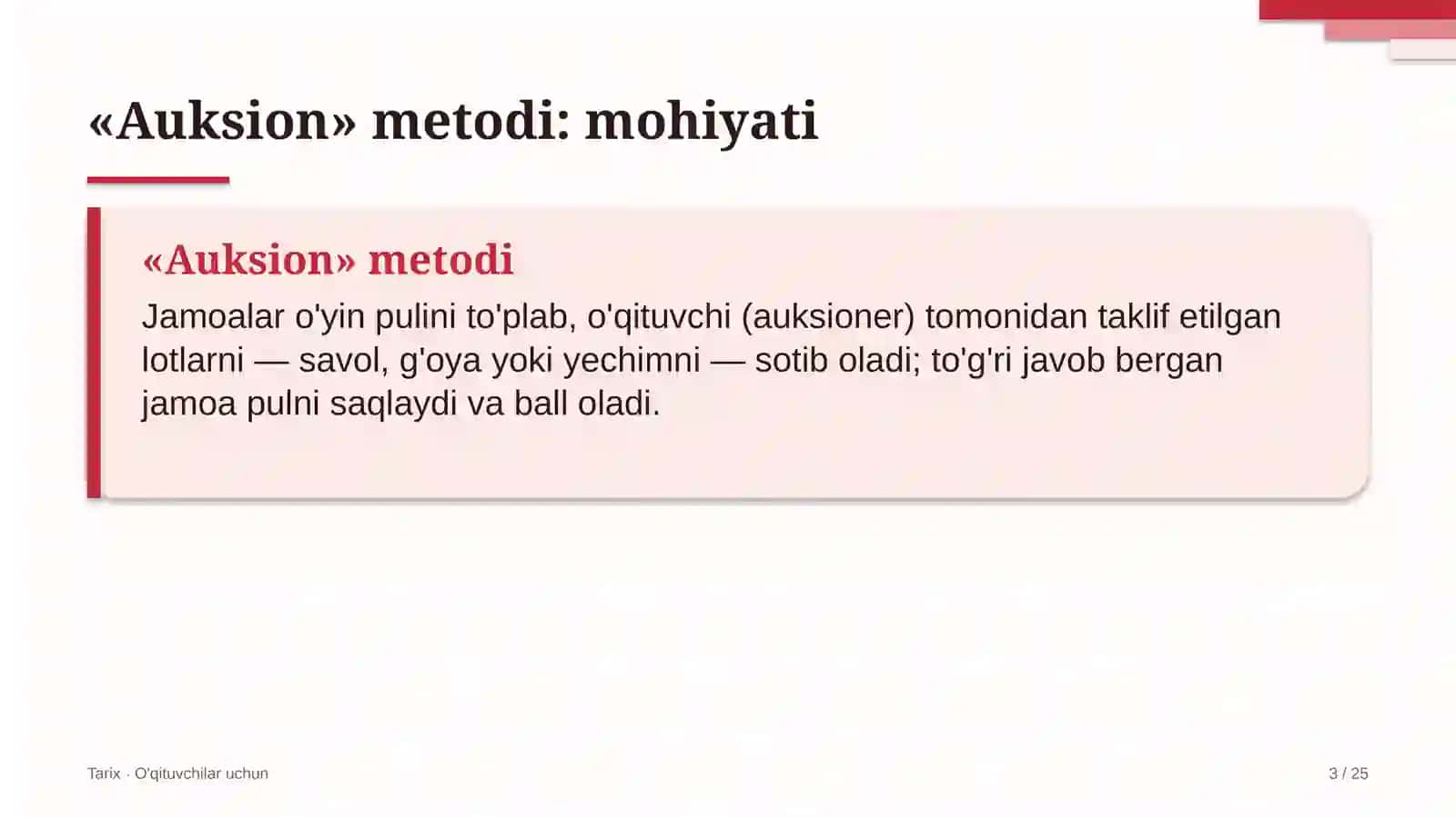 tarix darslarida auksion metodidan foydalanish 3599 3