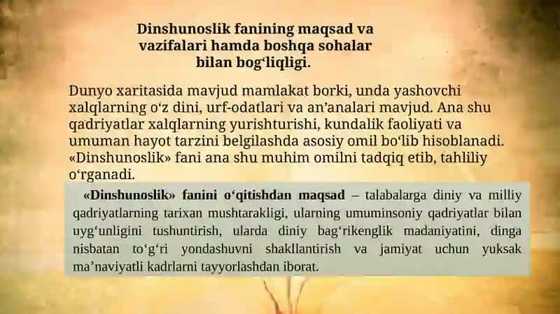 Dinshunoslik fanining vujudgakelishi maqsadi va vazifalari 3
