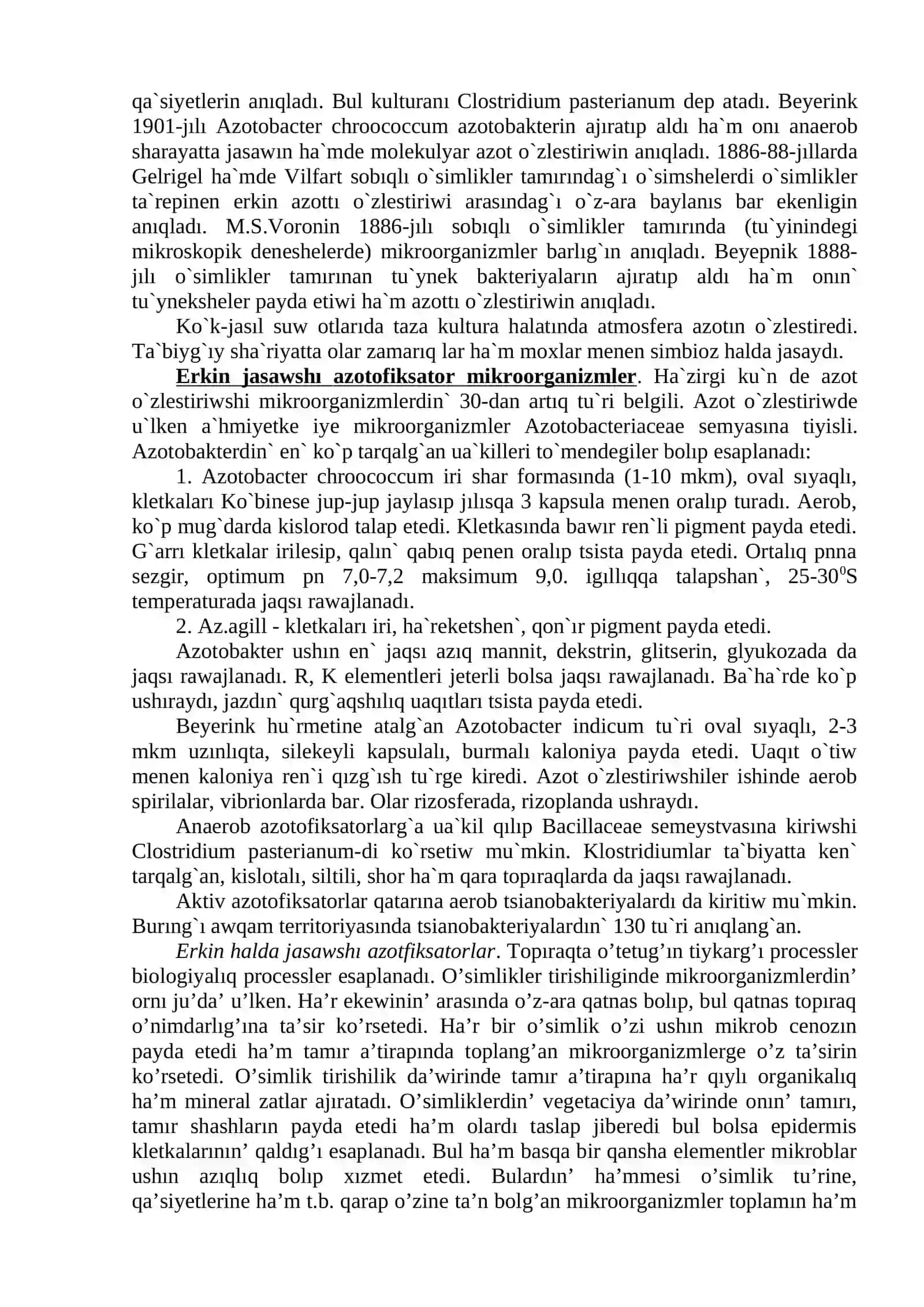 Azot, Kúkirt, Fosfor hám Temirdiń Tábiyatta Aylanıwında Mikroorganizmlerdiń Roli 3