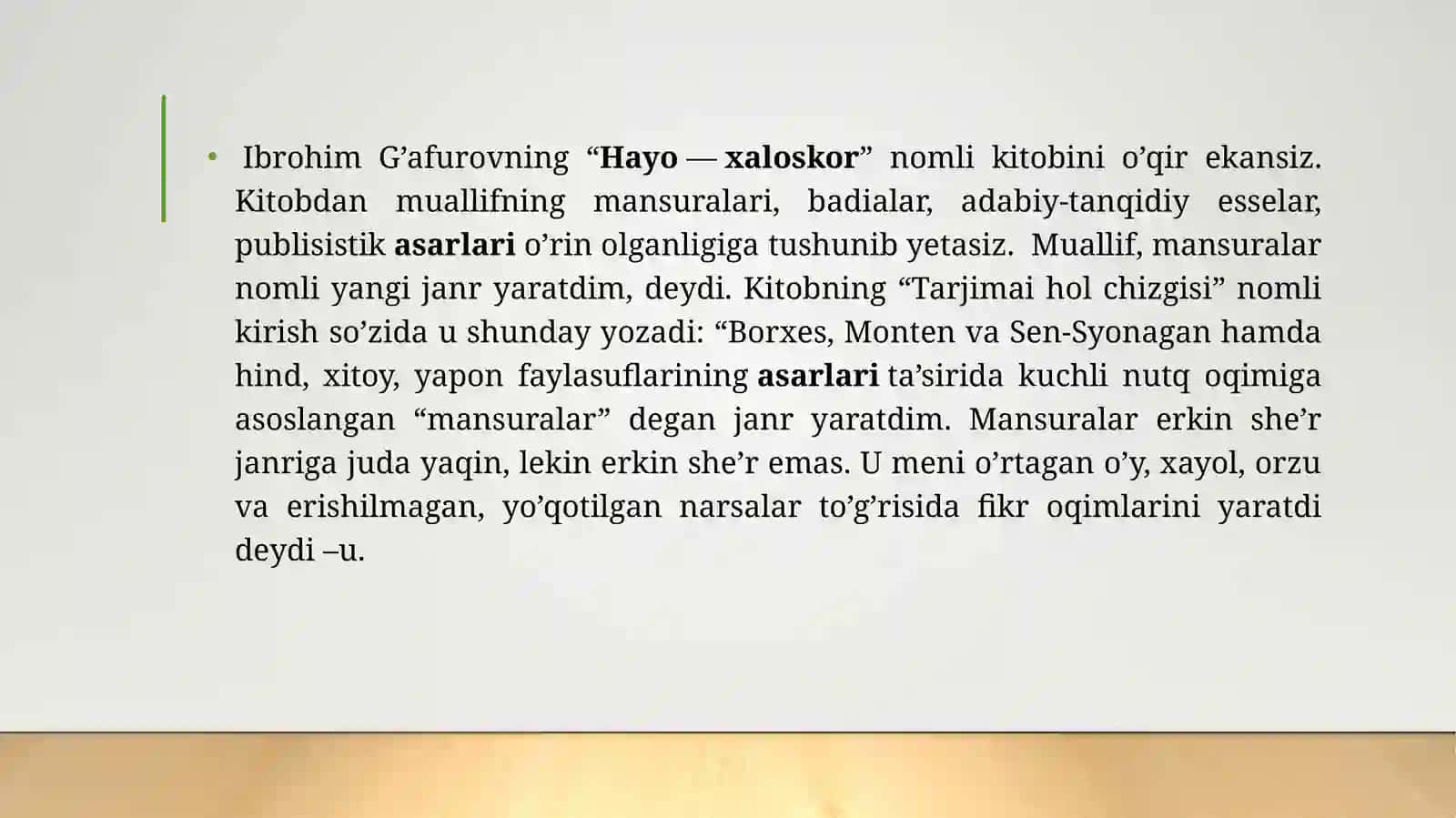 IBROHIMG’AFUROVNING“Hayo-xaloskor”“Mangulatofat”va“Parvarishlarmajlisi”asarlarito’g’risida 3