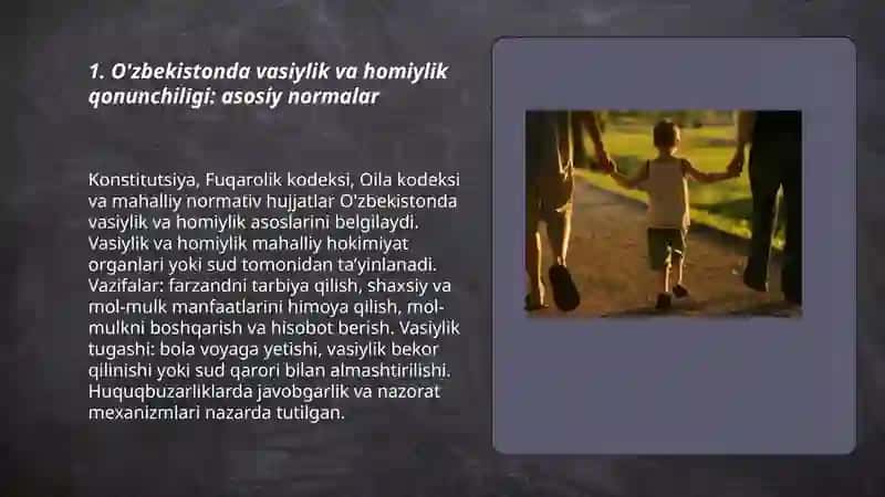 O'zbekistonda Vasiylik va Homiylik va Chet el Davlatlarda Vasiylik va Homiylik 3