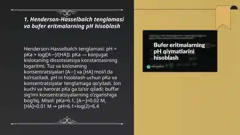 Henderson-Hasselbalch tenglamasi va bufer eritmalarning pH hisoblash 3