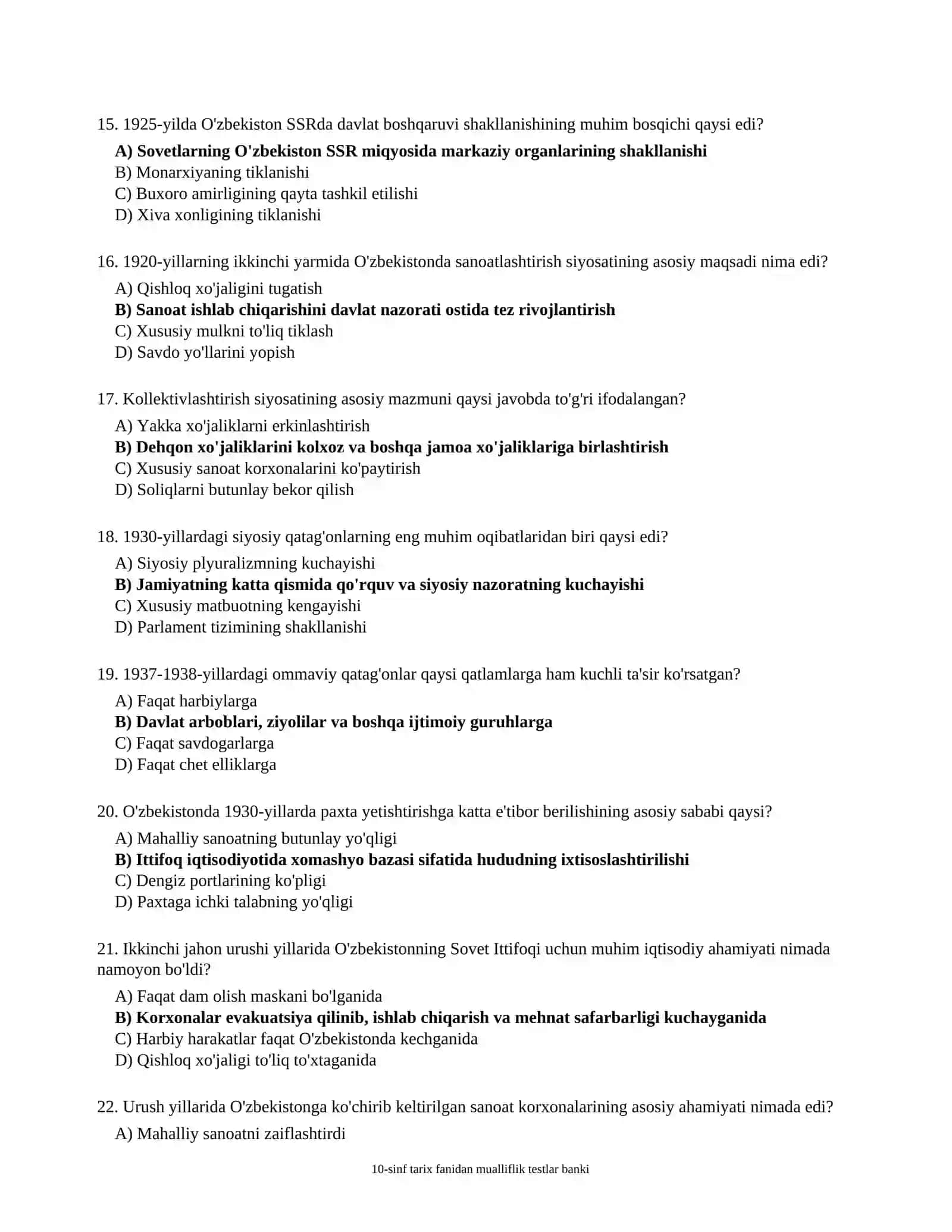 10-SINF TARIX FANIDAN OLIMPIADAGA TAYYORLANISH UCHUN 100 TALIK TEST (JAVOBLARI BILAN)) 3