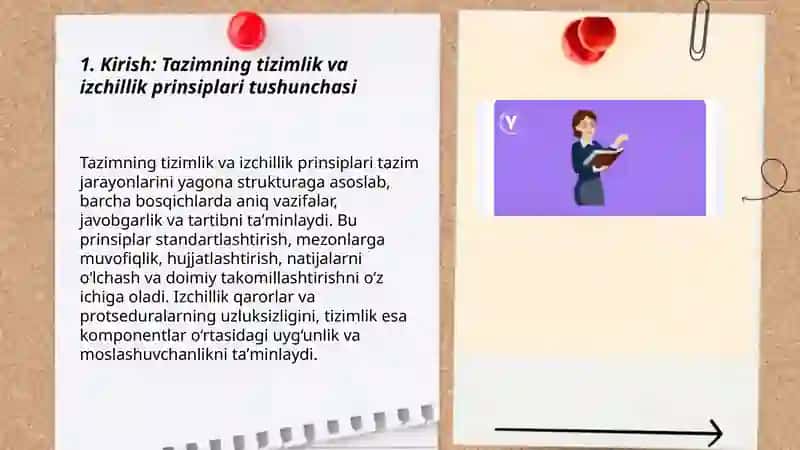 Tazimning tizimlik va izchillik prinsiplarini amalga oshirish qoidalarini mutaxassisligingizga oid mavzu misolida taqdimod Maxmudova Dilafruz 3