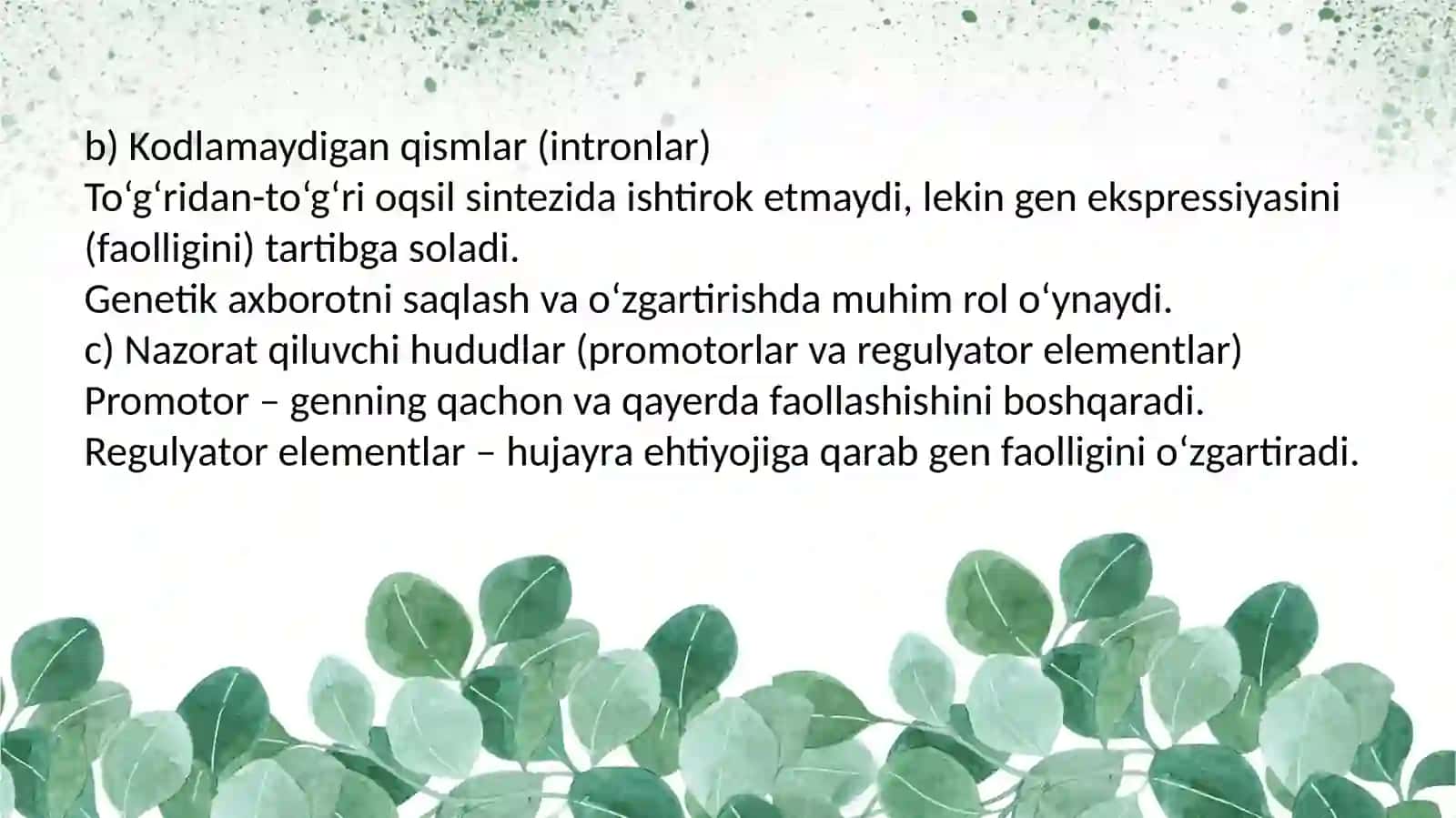 Insonda genlar tuzilishi va vazifalari. Monogen kasalliklar. Aminokislotalar almashinuvi buzilishi bilan kechuvchi kasalliklar (FKU, tirozinoz,Sistinoz, gomosistinuriya,alkaptonuriya).Uglevodlar almashinuvi buzilishi bilan kechuvchi kasalliklar (galaktozemiya, fruktozemiya, glikogenozlar) 3