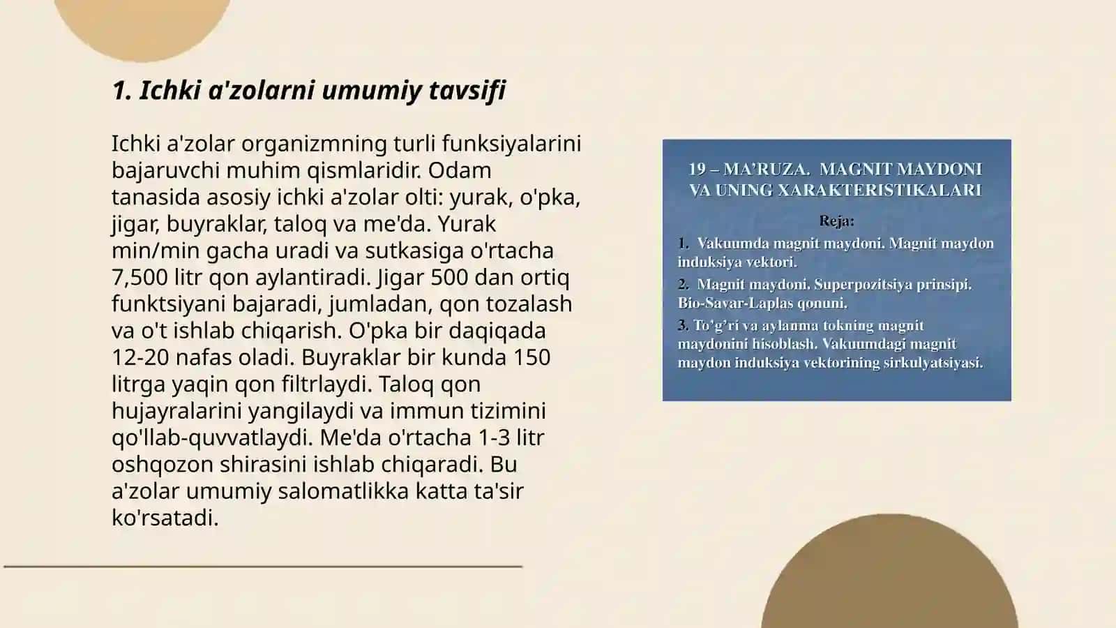 Ichki a'zolar haqida tushuncha.Parenximatoz va naysimon a'zolarning tuzilishi prinsipi 3