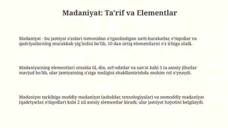 Madaniyat: Ta'rif va Elementlar 3