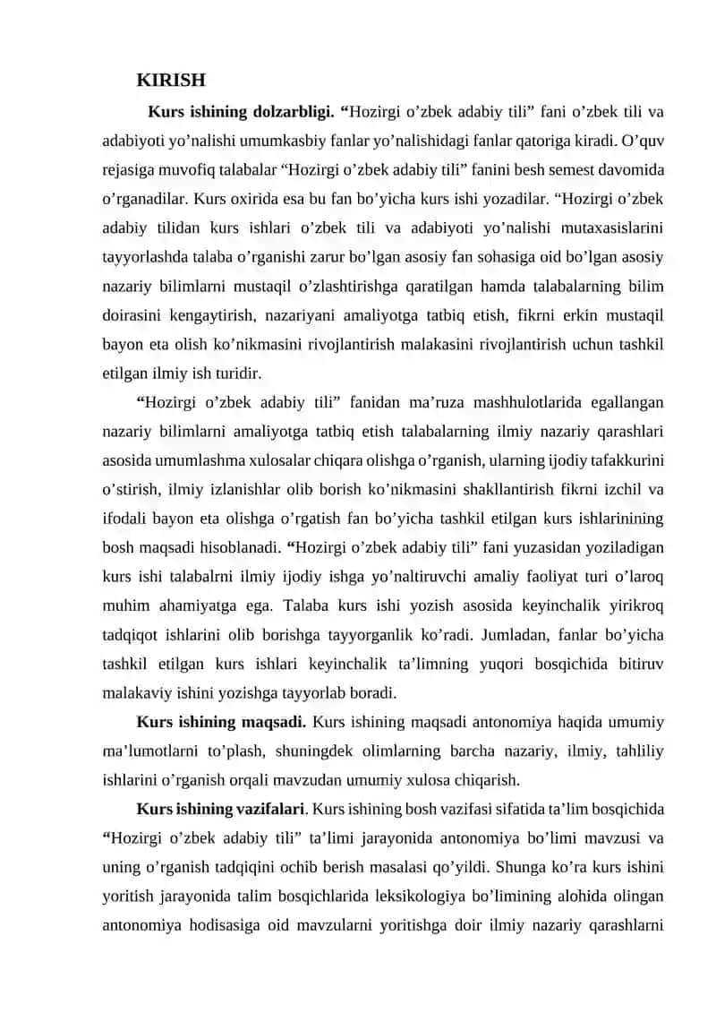 '‘HOZIRGI O’ZBEK ADABIY TILI’’ KAFEDRASI KURS ISHI 3