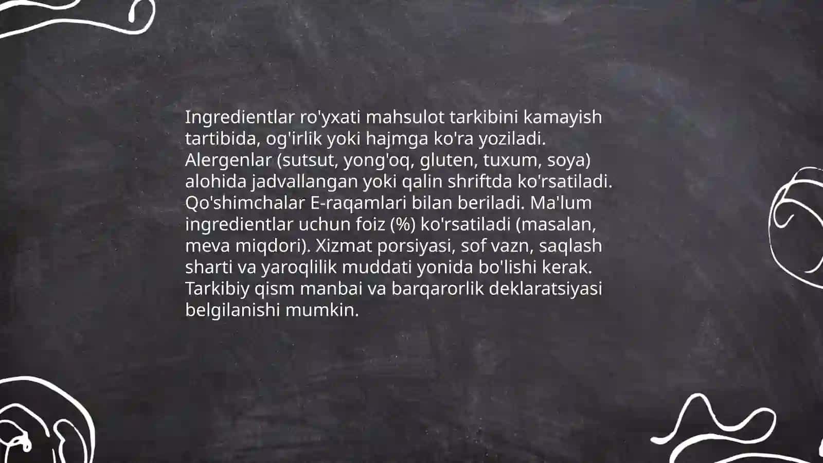 Oziq Ovqat Mahsulotlarining Tarkibi Foydali Va Zararli Xususiyatlari Yorliqlarini Organish 3