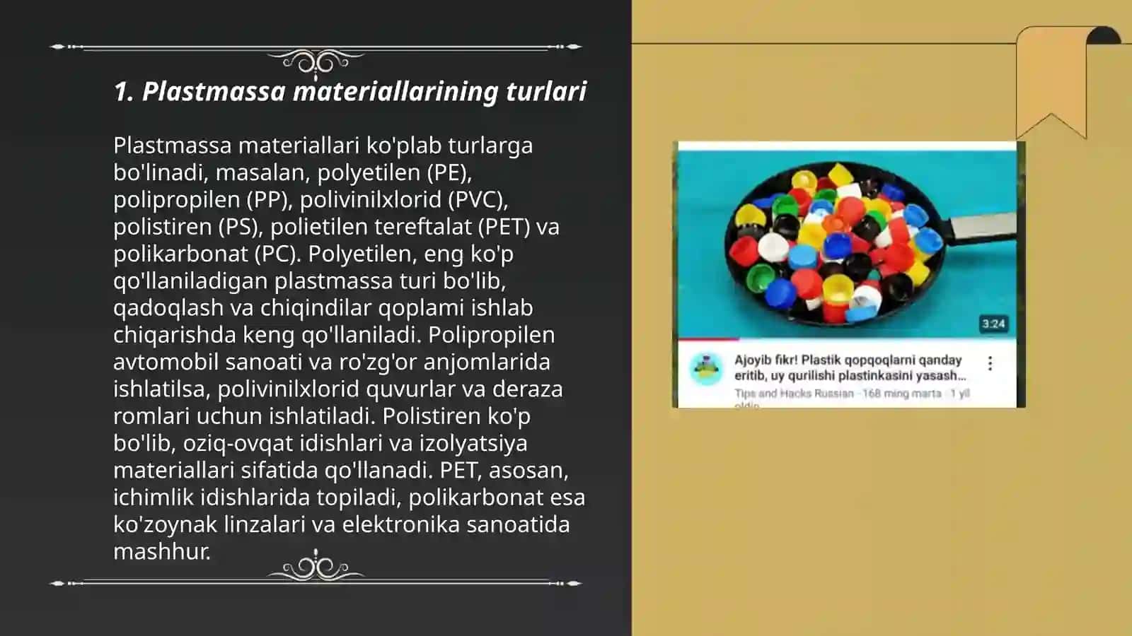 Plastmassalardan detallar tayyorlash texnologiyasini oʻrganish 3
