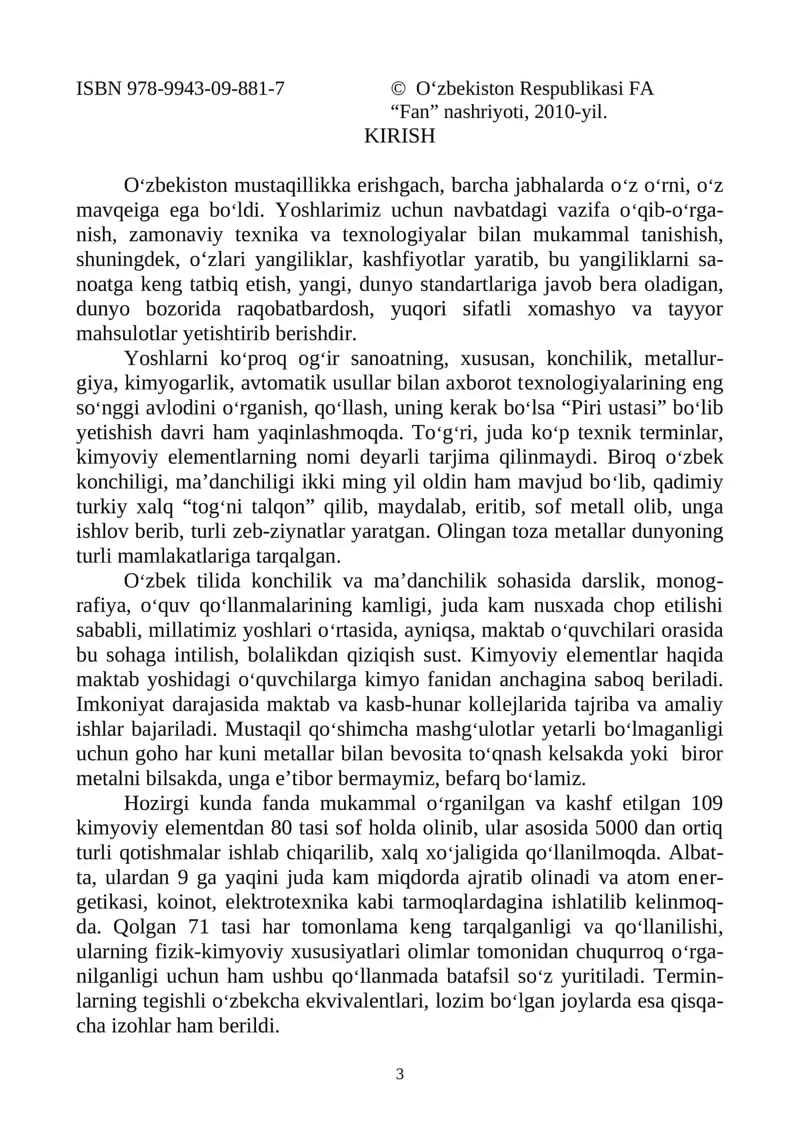 KIMYOVIY ЕLEMENTLARNING X O S S A L A R I 3