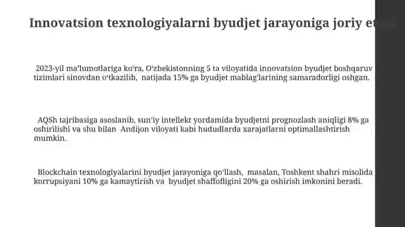 Innovatsion texnologiyalarni byudjet jarayoniga joriy etish 3