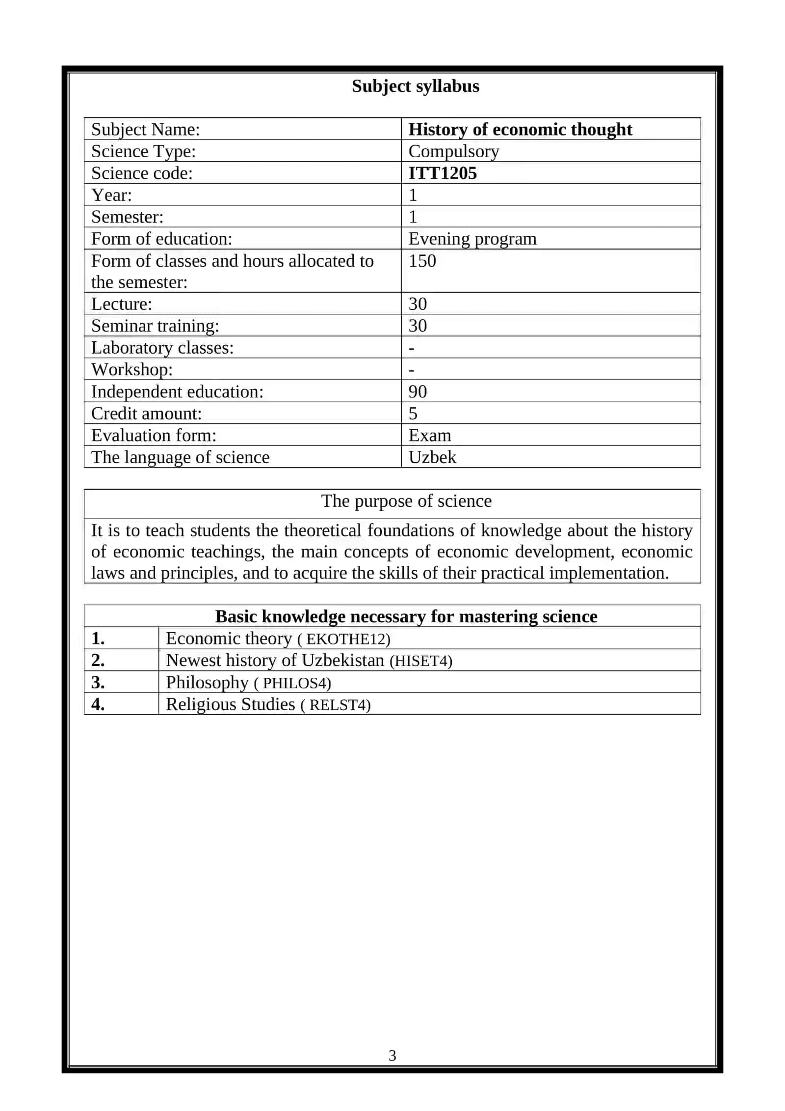 History of Economic Thought Syllabus 3