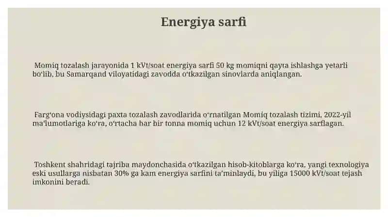 Momiq Tozalash Texnologik Jarayoni 3