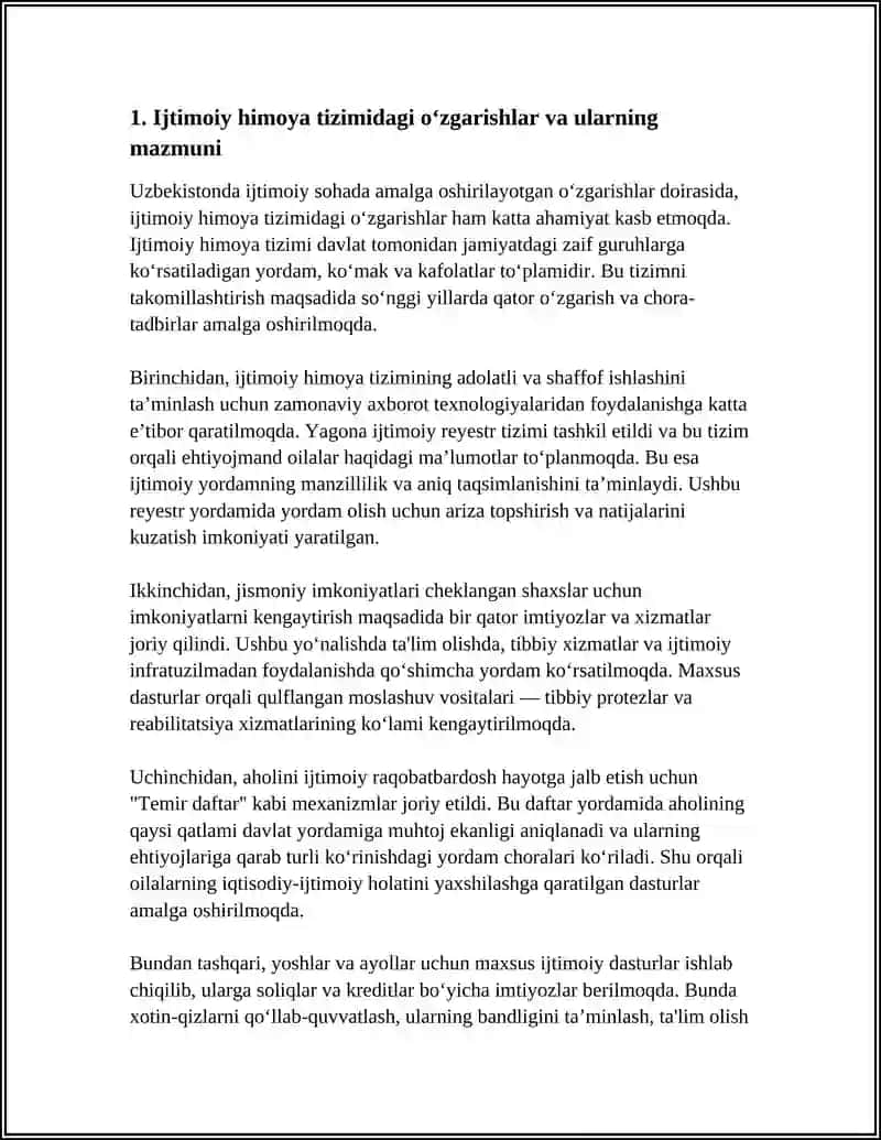 OʻZBEKISTONDA IJTIMOIY SOHADA AMALGA OSHIRILAYOTGAN OʻZGARISHLAR MAZMUN VA MOHIYATI 3