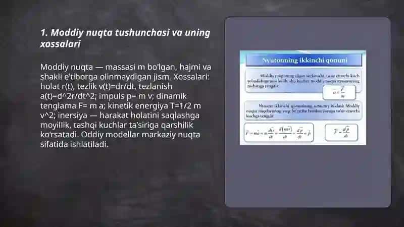 Moddiy nuqta dinamikasi asosida Nyuton qonunlarini oʻrganib, inersiya kuchlarini hisoblash 3