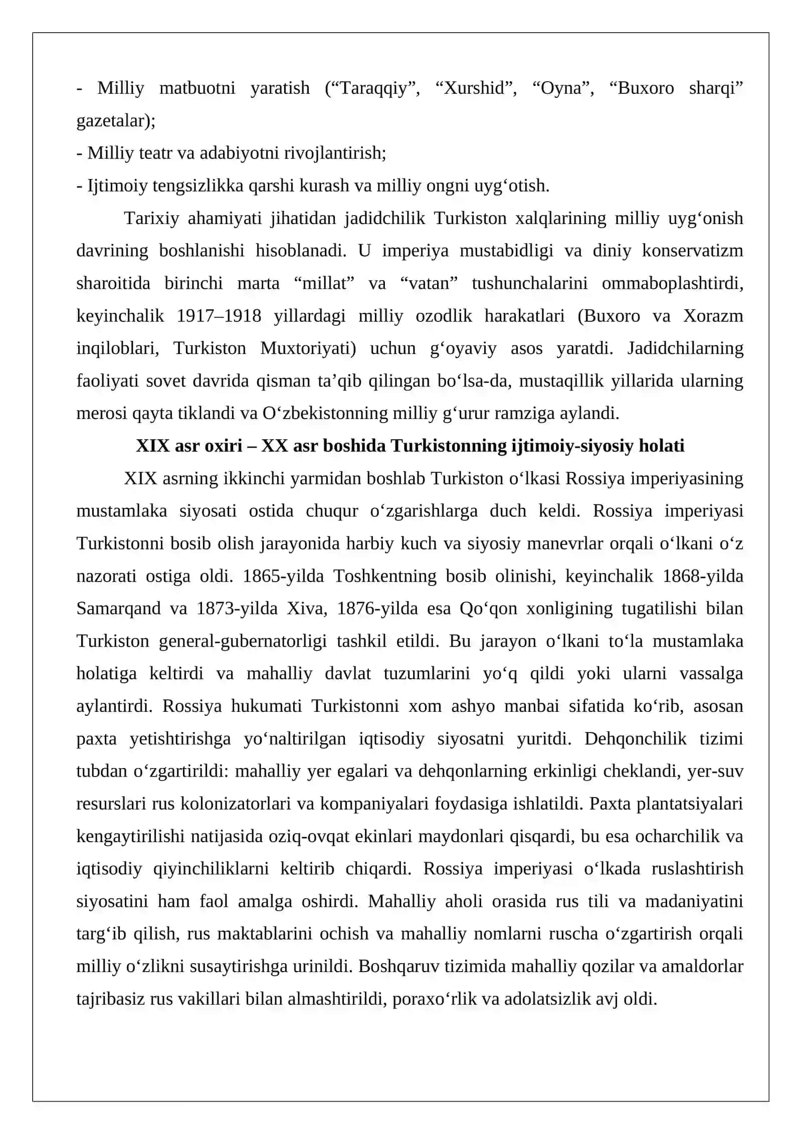 XIX asr oxiri – XX asr boshida Turkistonda jadidchilik harakatining shakllanishi va uning ijtimoiy-ma’naviy omillari 3