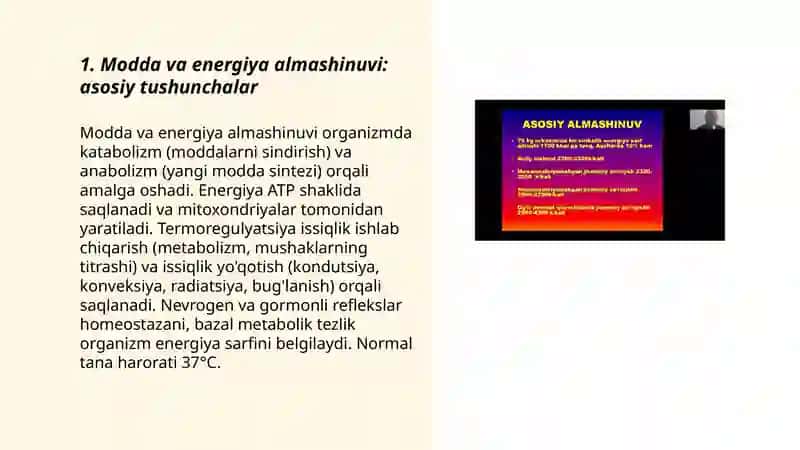 Modda va energiya almashinuvini o'rganish.Termoregulyatsiya 3
