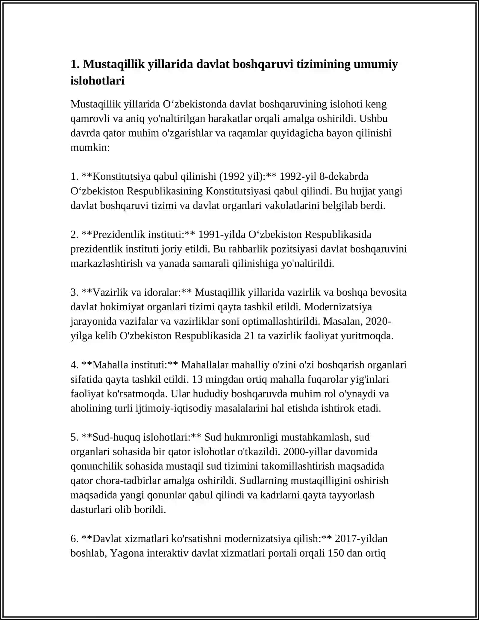 MUSTAQILLIK YILLARIDA DAVLAT BOSHQARUVI TIZIMIDA AMALGA OSHIRILGAN ISLOHOTLAR 3