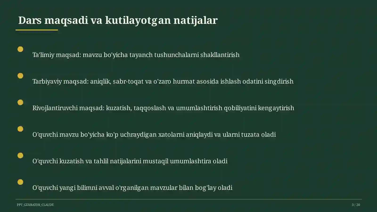 Dars refleksiyasi va o'z-o'zini tahlil 3